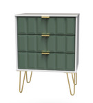 Cube Labrador Green and White 3 Drawer Midi Chest with Gold Hairpin Legs Welcome Furniture