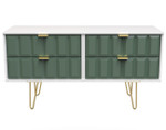 Cube Labrador Green and White 4 Drawer Bed Box with Gold Hairpin Legs Welcome Furniture