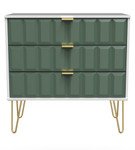 Cube Labrador Green and White 3 Drawer Chest with Gold Hairpin Legs Welcome Furniture