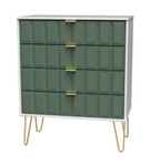 Cube Labrador Green and White 4 Drawer Chest with Gold Hairpin Legs Welcome Furniture