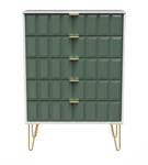 Cube Labrador Green and White 5 Drawer Chest with Gold Hairpin Legs Welcome Furniture