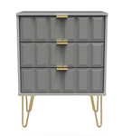 Cube Shadow Matt Grey 3 Drawer Midi Chest with Gold Hairpin Legs Welcome Furniture