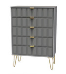 Cube Shadow Matt Grey 5 Drawer Chest with Gold Hairpin Legs Welcome Furniture