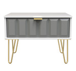 Cube Shadow Grey and White 1 Drawer Midi Chest with Gold Hairpin Legs Welcome Furniture