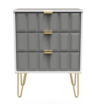 Cube Shadow Grey and White 3 Drawer Midi Chest with Gold Hairpin Legs Welcome Furniture