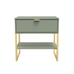 Diego Reed Green 1 Drawer Midi Bedside Cabinet with Gold Frame Legs