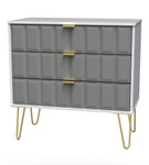 Cube Shadow Grey and White 3 Drawer Chest with Gold Hairpin Legs Welcome Furniture