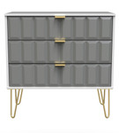 Cube Shadow Grey and White 3 Drawer Chest with Gold Hairpin Legs Welcome Furniture