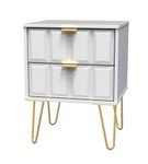 Cube White Matt 2 Drawer Bedside Cabinet with Gold Hairpin Legs Welcome Furniture