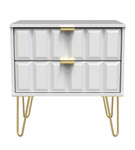 Cube White Matt 2 Drawer Midi Chest with Gold Hairpin Legs Welcome Furniture