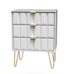 Cube White Matt 3 Drawer Midi Chest with Gold Hairpin Legs Welcome Furniture
