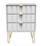 Cube White Matt 3 Drawer Midi Chest with Gold Hairpin Legs Welcome Furniture