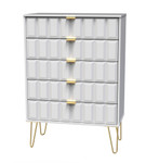 Cube White Matt 5 Drawer Chest with Gold Hairpin Legs Welcome Furniture