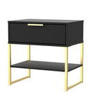 Diego Black 1 Drawer Midi Bedside Cabinet with Gold Frame Legs Welcome Furniture