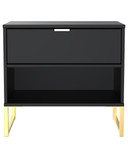 Diego Black 1 Drawer 1 Shelf Midi Bedside Cabinet with Gold Frame Legs Welcome Furniture