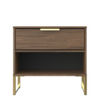 Diego Carini Walnut 1 Drawer 1 Shelf Midi Bedside Cabinet with Gold Frame Legs Welcome Furniture