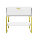 Diego Marble 1 Drawer Midi Bedside Cabinet with Gold Frame Legs Welcome Furniture