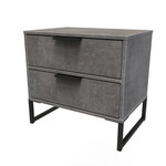 Diego Pewter 2 Drawer Midi Bedside Cabinet with Black Frame Legs