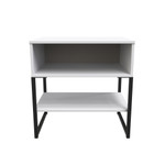 Diego White Single Open Midi Bedside Cabinet with Black Frame Legs 