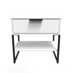 Diego White 1 Drawer Midi Bedside Cabinet with Black Frame Legs