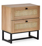 Padstow 2 Drawer Oak & Rattan Bedside Chest