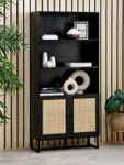 Padstow Black & Rattan Tall Bookcase