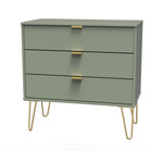 Hong Kong Reed Green 3 Drawer Chest with Gold Hairpin Legs