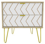 Hong Kong Jigsaw White Bardolino 2 Drawer Midi Chest with Gold Hairpin Legs Welcome Furniture