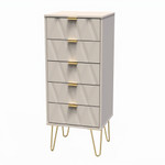 Diamond Kashmir 5 Drawer Bedside Cabinet with Gold Hairpin Legs