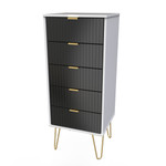 Linear Black and White 5 Drawer Bedside Cabinet with Gold Hairpin Legs