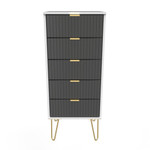 Linear Black and White 5 Drawer Bedside Cabinet with Gold Hairpin Legs