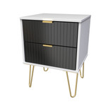 Linear Black and White 2 Drawer Bedside Cabinet with Hairpin Legs