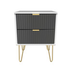 Linear Black and White 2 Drawer Bedside Cabinet with Hairpin Legs