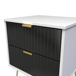 Linear Black and White 2 Drawer Bedside Cabinet with Hairpin Legs