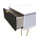 Linear Black and White 1 Drawer Bedside Cabinet with Gold Hairpin Legs