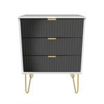 Linear Black and White 3 Drawer Midi Chest with Gold Hairpin Legs