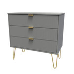 Linear Dust Grey 3 Drawer Chest with Gold Hairpin Legs