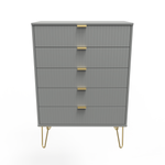 Linear Dust Grey 5 Drawer Chest with Gold Hairpin Legs