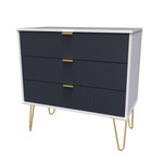Linear Indigo and White 3 Drawer Chest with Gold Hairpin Legs