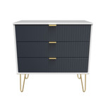 Linear Indigo and White 3 Drawer Chest with Gold Hairpin Legs