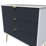 Linear Indigo and White 3 Drawer Chest with Gold Hairpin Legs