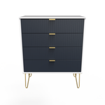 Linear Indigo White 4 Drawer Chest with Gold Hairpin Legs