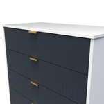 Linear Indigo and White 5 Drawer Chest with Gold Hairpin Legs