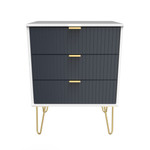 Linear Indigo and White 3 Drawer Midi Chest with Gold Hairpin Legs