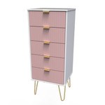 Linear Kobe Pink and White 5 Drawer Bedside Cabinet with Gold Hairpin Legs