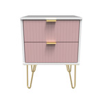 Linear Kobe Pink and White 2 Drawer Bedside Cabinet with Hairpin Legs