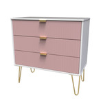 Linear Kobe Pink and White 3 Drawer Chest with Gold Hairpin Legs