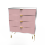 Linear Kobe Pink and White 4 Drawer Chest with Gold Hairpin Legs