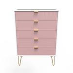 Linear Kobe Pink and White 5 Drawer Chest with Gold Hairpin Legs