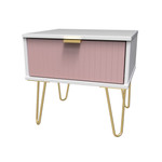 Linear Kobe Pink and White 1 Drawer Bedside Cabinet with Gold Hairpin Legs